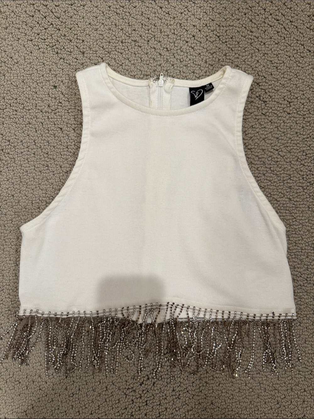 Windsor Ivory Cropped Tank with Beaded Fringe
